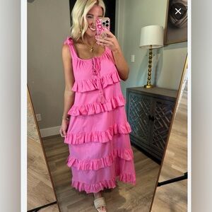 Chic Pink Ruffle Maxi Dress